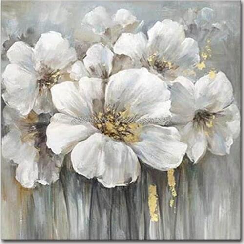 Mintura Wall Picture for Living Room Oil Paintings on Canvas Hand Painted Many White Flowers Hotel Decor Home Decor Art No Frame