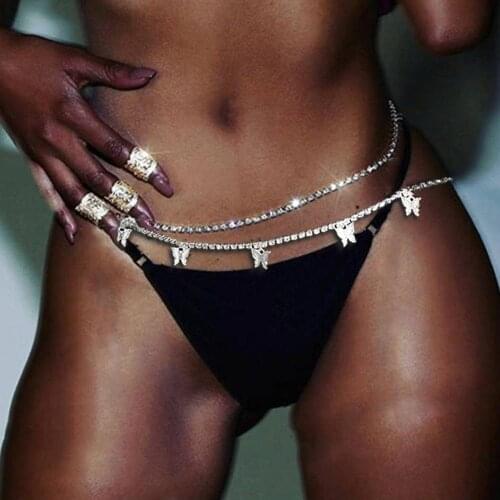 Sexy Body Jewelry Rhinestone Tennis Waist Chain for Women Beach Charm Bikini Belly Chain Butterfly Waist Chains Belt