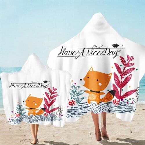 Free shipping Gift Animal Fox Bear Lion Deer Birds Cat Happy Birthday Love You Words Hooded Towel Sports Gym Surfing Swim Beach