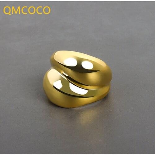 QMCOCO Minimalist 925 Silver Finger Rings For Women Couples Trendy Elegant French Gold Geometric Punk Party Jewelry