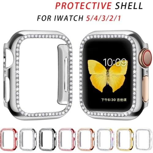 Luxury Diamond Men Women PC Protect Cover for Apple Watch Case Series 5 4 3 Fashion Bling Bumper cover 40/44/38/42mm Accessories