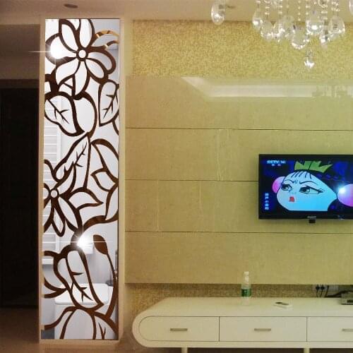 Removable Geometric flowers acrylic DIY mirror wall sticker 3D Living room hotel KTV bar cinema decoration Wall Sticker