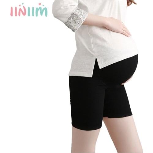 Womens Maternity Safety Shorts Ribbed Cotton High Waist Pregnant Woman Pants Abdomen Support Leggings for Pregnancy Nursing