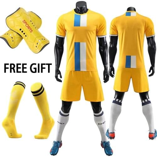 Sportswear Jersey Football Child Adult Print Custom Soccer Jerseys Set Team Soccer Uniform Survetement with socks+Shin guards