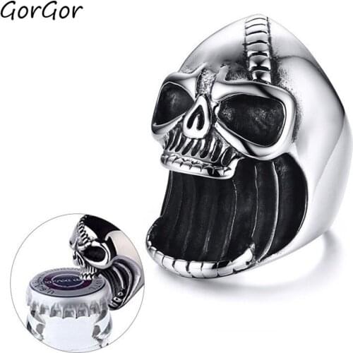 GorGor Rings Men Stainless Steel Pattern Skeleton Openable Bottle Individuality Hyperbole Style Popular Accessories RC-413S