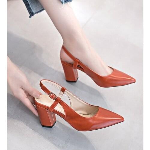 Women square heel pointed toe sandlas ladies high heel sandals slingback shoes pumps party dacning block heel shoes