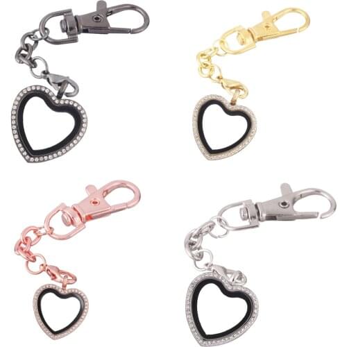 1pcs Big Heart crystal Alloy Floating charm Locket Keychain with Lobster clasp DIY twist living memory Glass locket Key ring