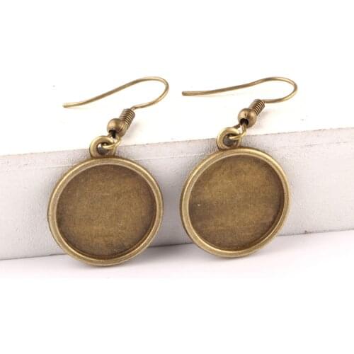 Reidgaller 20pcs antique bronze earring hooks fitting 16mm cabochon base settings diy blank earrings findings