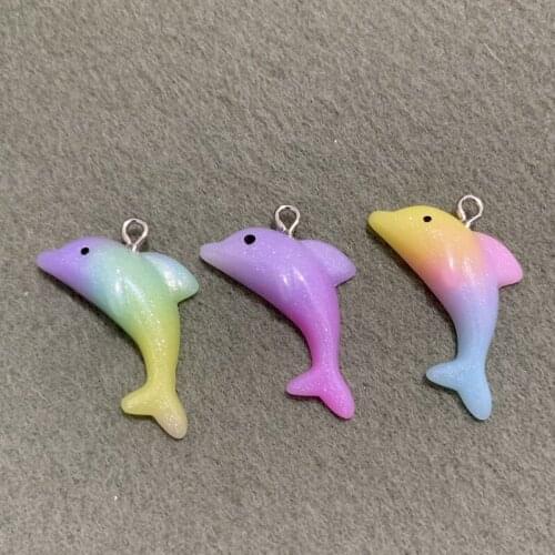 50PCS Resin Simulation Gradient Color Dolphins Pendant DIY Accessories Animal Charms Handmade Necklace Keychains Earrings