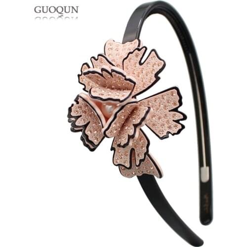 French Styles Hair Band - Rhinestone Fancy Hair Accessory - Camellia Flower Hair Ornament Jewelry for Thick Braids Wear Party