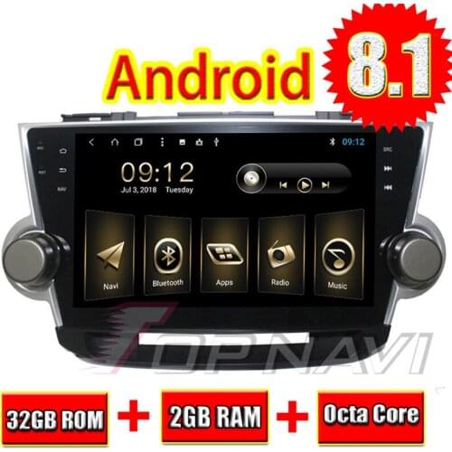 Topnavi 10.1" Octa Core Android 8.1 Car PC GPS for Toyota Highlander 2008 2009 2010 2011 2012 2013 2014 Multimedia Audio,NO DVD