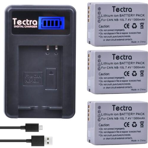 Tectra 3Pcs NB-10L NB10L Camera Bateria + LCD USB Charger For Canon G1X G15 G16 SX40HS SX50HS SX60HS SX40 SX50 HS