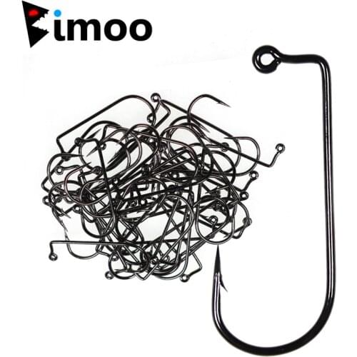 Bimoo 100pcs 8#~6/0# 90 Degree Aberdeen Jig Hook High Carbon Steel Wide Gap Bent Saltwater Forged Long Shank Soft Worm Hooks
