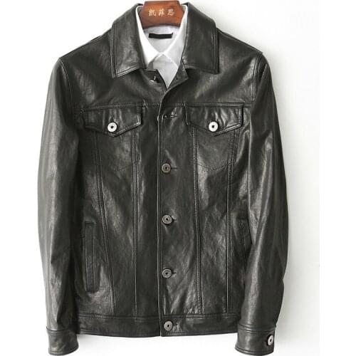 Vintage Genuine Leather Jacket Men Spring Autumn Sheepskin Coat Mens Leather Jacket Chaqueta Cuero Hombre KFS180193-0 KJ2164