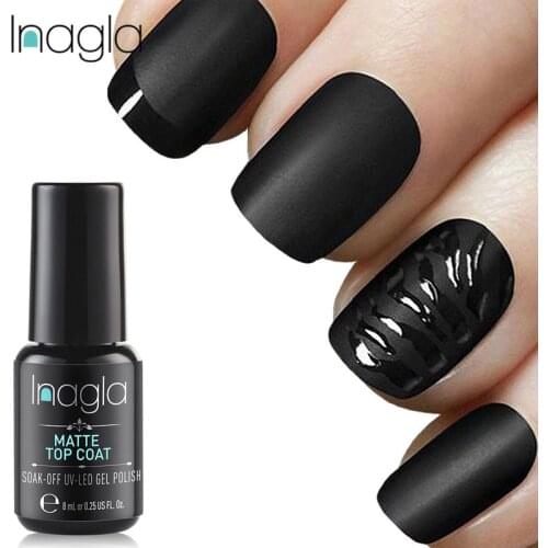 Inagla Black Bottle 8ML Frosted Surface Matt Top Coat Gel Nail Polish Soak-Off Surface Nail Art UV LED Permanent Gel Lacquer