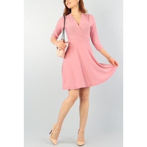 Ladies Dress Powder Double Breasted Collar Lycra New Season Fashion Trend Quality 95 Polyester 5 Elestan