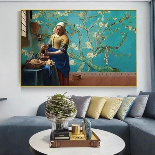 Almond Blossom Flowers Canvas Painting Classical The Milkmaid Wall Art Posters and Prints Wall Art Picture for Living Room Decor