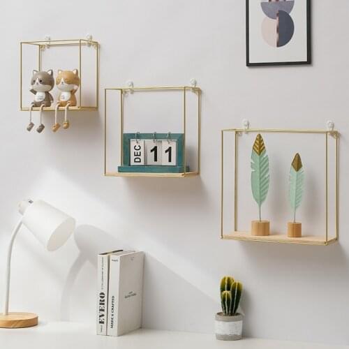 Wall Mounted Floating Shelf Square Iron Stand Living Room Bedroom Decorative Book Flower Pot Display Shelves Home Accessories