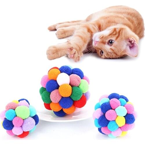 New Pet Cat Toy Color Handmade Bell Bouncing Ball Cat Interactive Toy Built-In Catnip Colorful Bouncy Ball Pet Supplies
