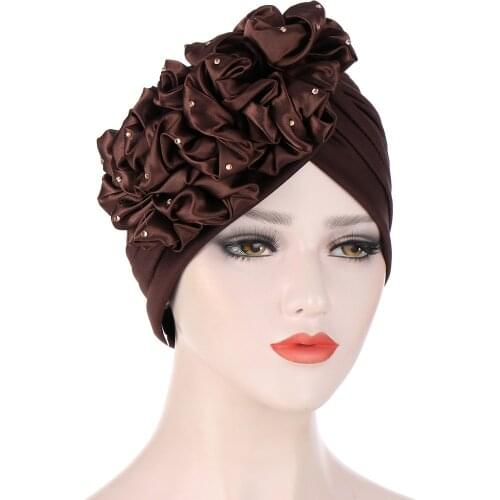 NEW 2021Four Seasons Fashion Ladies European And American Trend 11 COLOR Hot Rhinestone Two-color Pan Flower Muslim Baotou Hat