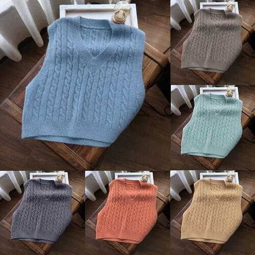 2021 New Women Solid Color V-neck Loose Knit Vest Loose Knit Vest Fashion Warmth High-quality Knitted Top Must-have