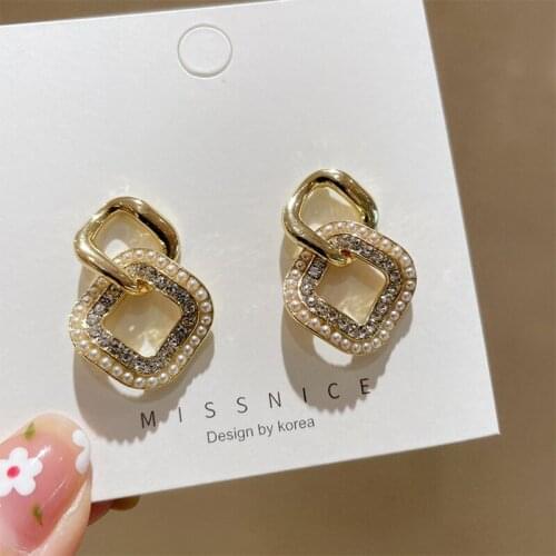 XIYANIKE Gold Color Square Rhinestone Stud Earrings Geometric Alloy Ear Accessories 2021 For Women Fashion Party Jewelry Gift