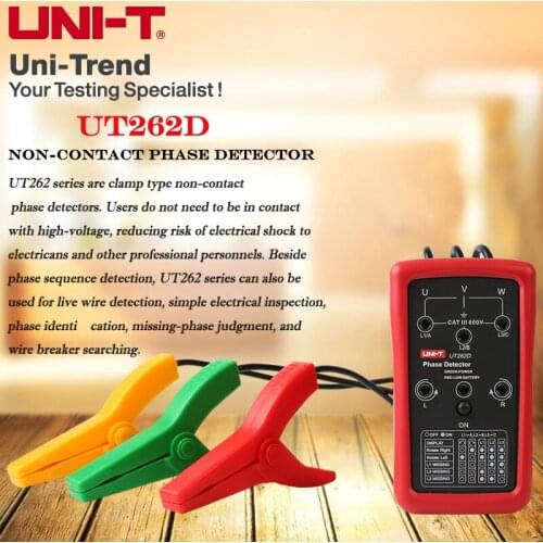 UNI-T UT262D Non-Contact Phase Detector; motor phase sequence circuit inspection tester / live wire identification