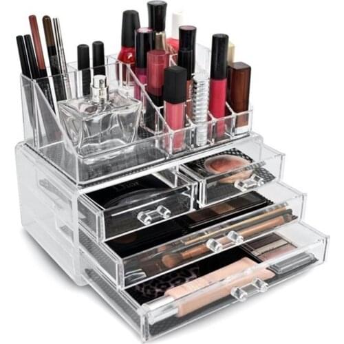 Makeup Drawer Storage Box Plastic Stackable Cosmetic Organizer Transparent Jewelry Organizer Large Capacity Nail Polish Holder