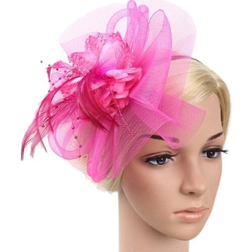 Fashion Mesh Fascinators Hat Women Wedding Cocktail Tea Party Solid Flower Feather Fascinator Headwear Hair Clip Decor Fedoras