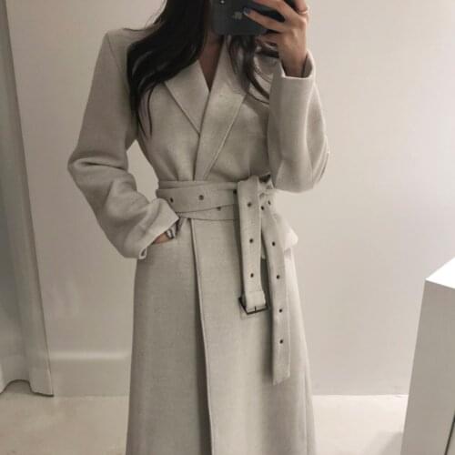 High qulity Woman Coats Winter Wool Long Coat 2020 new belt Office Lady Woolen jacket Fashion lace Up Coats Outerwear cothes
