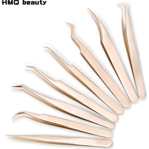 1 Pcs Pearl Gold Eyelashes Tweezers Stainless Steel High Precision Anti-static tweezers for Eyelash Extensions