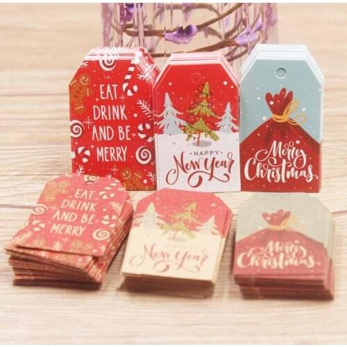 100pcs Christmas Greeting Card Label Pendant Merry Christmas Tree Ornament Decorations For Home 2020 Xmas Gift Tag New Year 2021
