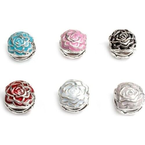 5PCS High Quality Charms Clip Safety Stopper Colorful Enamel Rose Flower Zinc Alloy Beads Fit Women Diy Bracelets&Bangles Gift