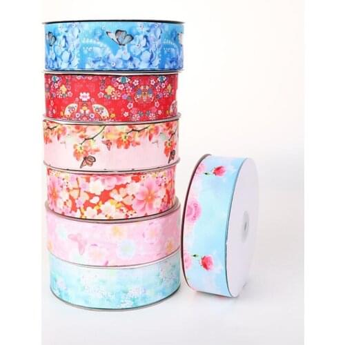 5yards/lot Grosgrain Ribbon Printed Lovely Floral Satin Ribbons for DIY Bow Craft Card Gifts Wrapping(25/40mm)