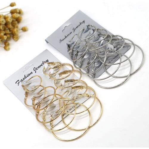 2019 New 6 Pairs/set Vintage Dangle Big Circle Hoop Earrings Women Steampunk Ear Clip