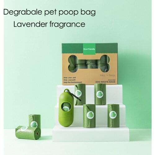 8/16/20 Rolls Degradable Pet Poop Bag Portable Mini Bag Dog Walking Supplies Lavender Pet Wast Pick-up Disposable Bag Dispenser