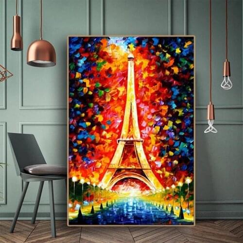 Abstract Tower Oil Painting on Canvas Landscape Tree Light Wall Art Poster and Print Picture for Living Room Home Corridor Decro