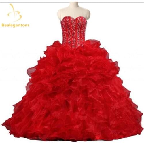 Bealegantom Elegant Red Sweetheart Ball Gowns Quinceanera Dresses Beaded Rhinestones Sweet 16 Dresses Vestidos De 15 Anos QA1124
