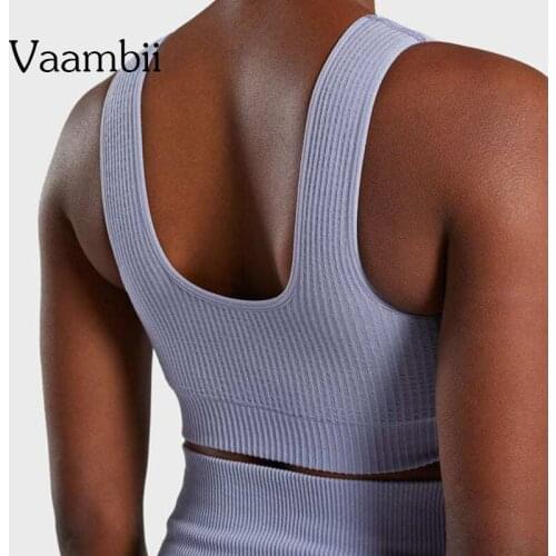 Ribbed Bralette Running Woman Bra Without Bones Open Back Crop Top Femme Seamless Sports Top Gym Tank Tops Womens Sport Wear
