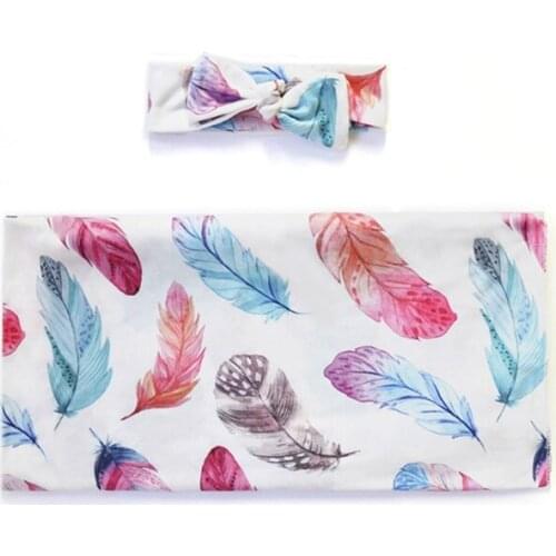 Newborn Photography Prop Baby Blankets Printed Newborn Infant Baby Boys Girls Sleeping Swaddle Muslin Wrap Headband Set 69HE