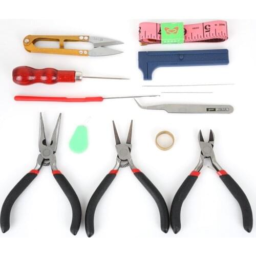 13Pcs/Set Jewelry Beading Needle Ruller Scissors Tweezer Crimper Pliers Tool For DIY Jewelry Making Tools & Equipment Handmade
