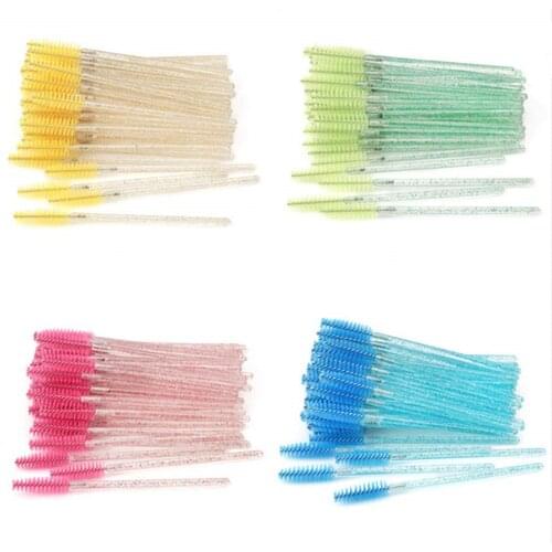 50pcs/lot Disposable Crystal Eyelash Brush Mascara Wands Applicator Eyelash Extension Tool Eyebrow Cosmetic Brushes Makeup Tools