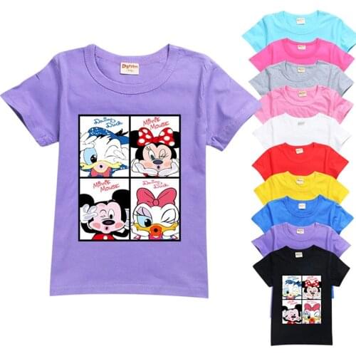 Disney Cool Kids T-shirt Cartoon Anime Mickey Donald Duck Mini Mouse Cute Printing Short-sleeved T-shirt Girls Clothes Tops Tees