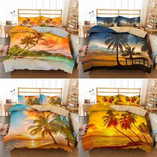 Coconut Tree 3D Duvet Cover Set Scenery 2/3pcs Plant Pillowcase Bedding Set For Kids Bedclothes Queen King Twin Size Bed Set