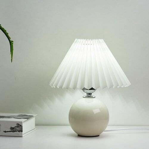 Korean Pleated Table Lamp Vintage Ceramic Table Lamps for Living Room Home Decor Modern Nordic Desk Light Bedroom Beside Lamp