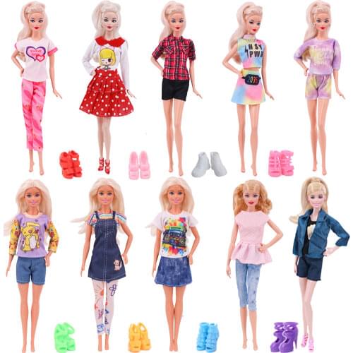 Doll Clothes For Barbies The Dress Skirt & Random A Pair Of Shoes Casual & Party Wear Doll Accessories Girls Toy Gift