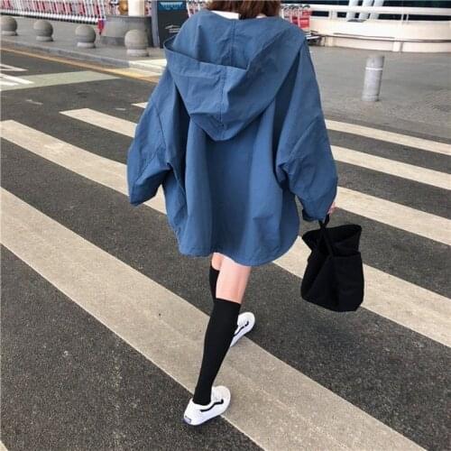 Coats and jackets women Full Hooded Solid Zipper Loose coat women Korean autumn winter jacket