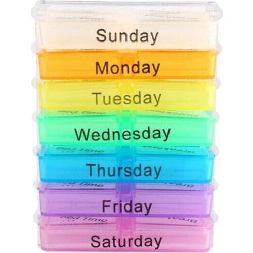 Multifunctional English Color Small Medicine Box Portable One-Week Sealed 7-Layer Folding Small Storage Boxes Portable