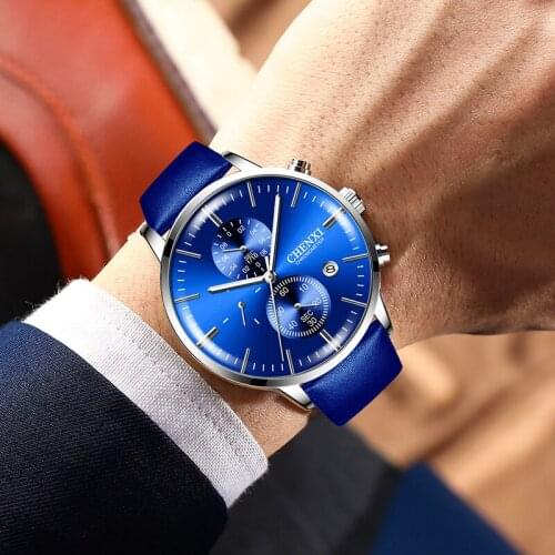 2021 Fashion Mens Watches Waterproof Casual Watches Men Leather Multifunction Chronograph Quartz Watch For Men New reloj hombre