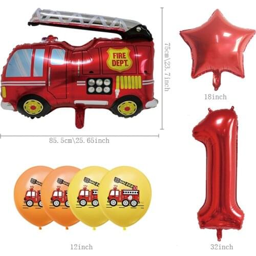 Number Car Toys Cartoon Balloon Truck Fire Truck Aluminum Foil Balloon Children Gift Birthday Party Decoration Party Accessories